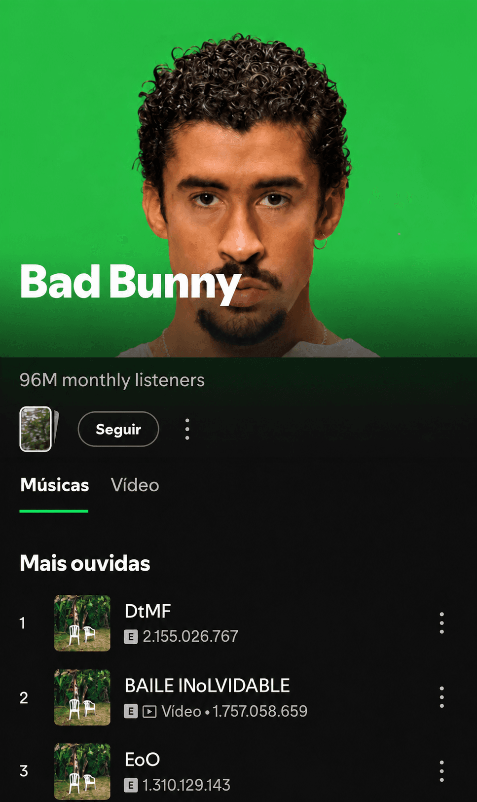 Bad Bunny artist catalog on Spotify